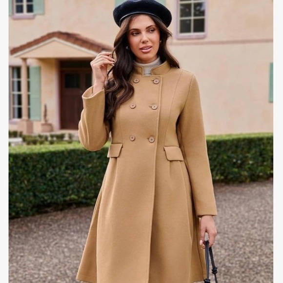 GRACE KARIN Women's Winter Lapel Double Breasted PeacoatWork Long Wool Trench - Picture 5 of 9